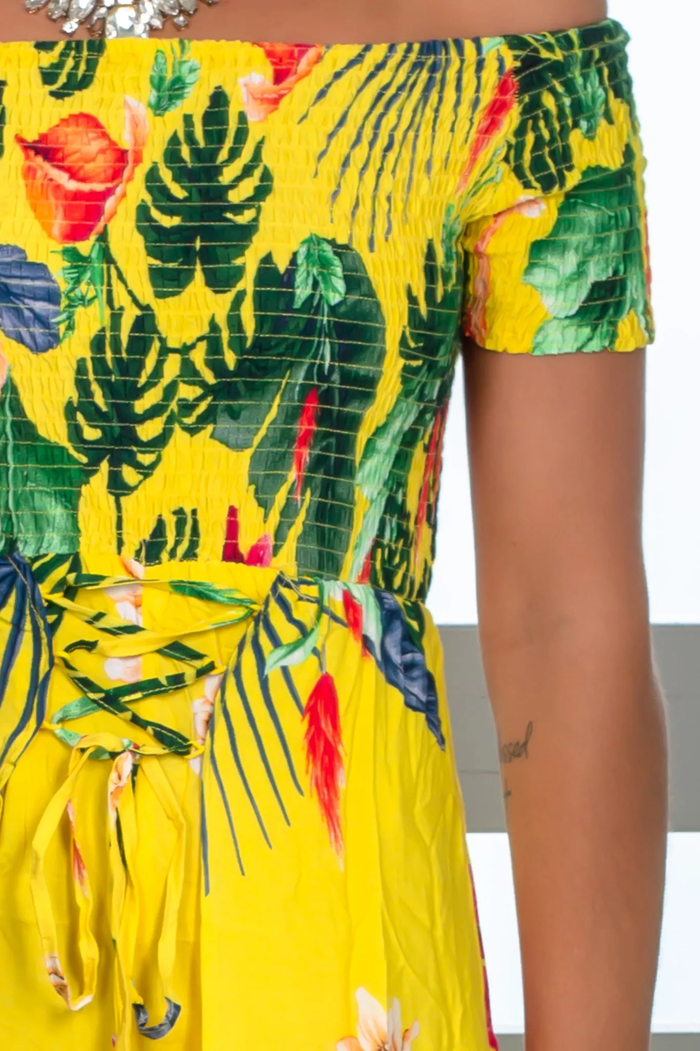 Yellow Floral Printed Maxi Romper
